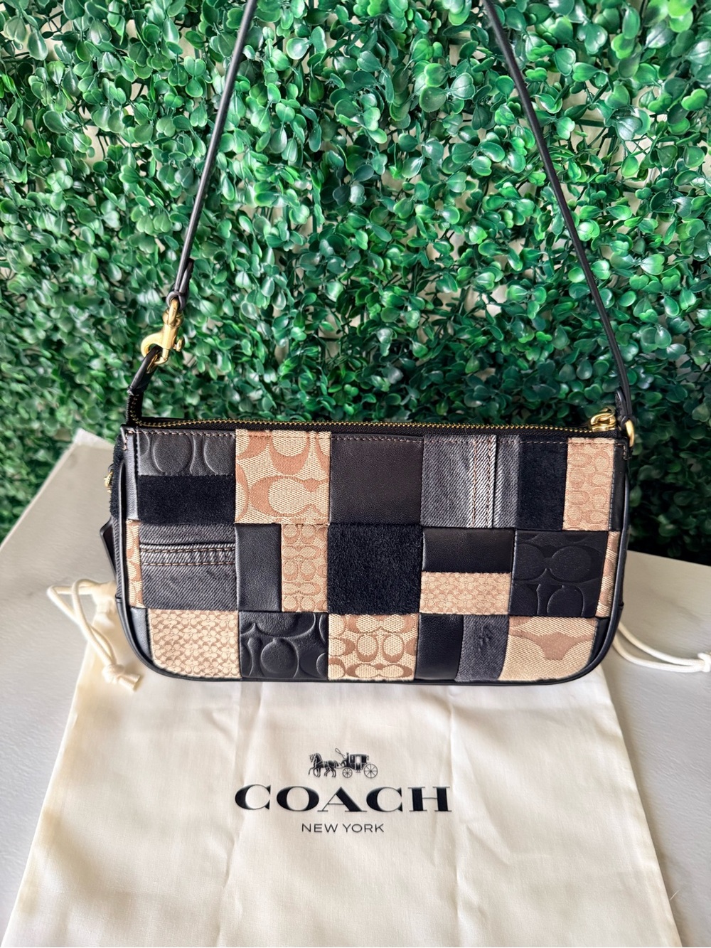 Coach Patchwork Leather Plaza 25 Shoulder Bag - Black & Tan NWT